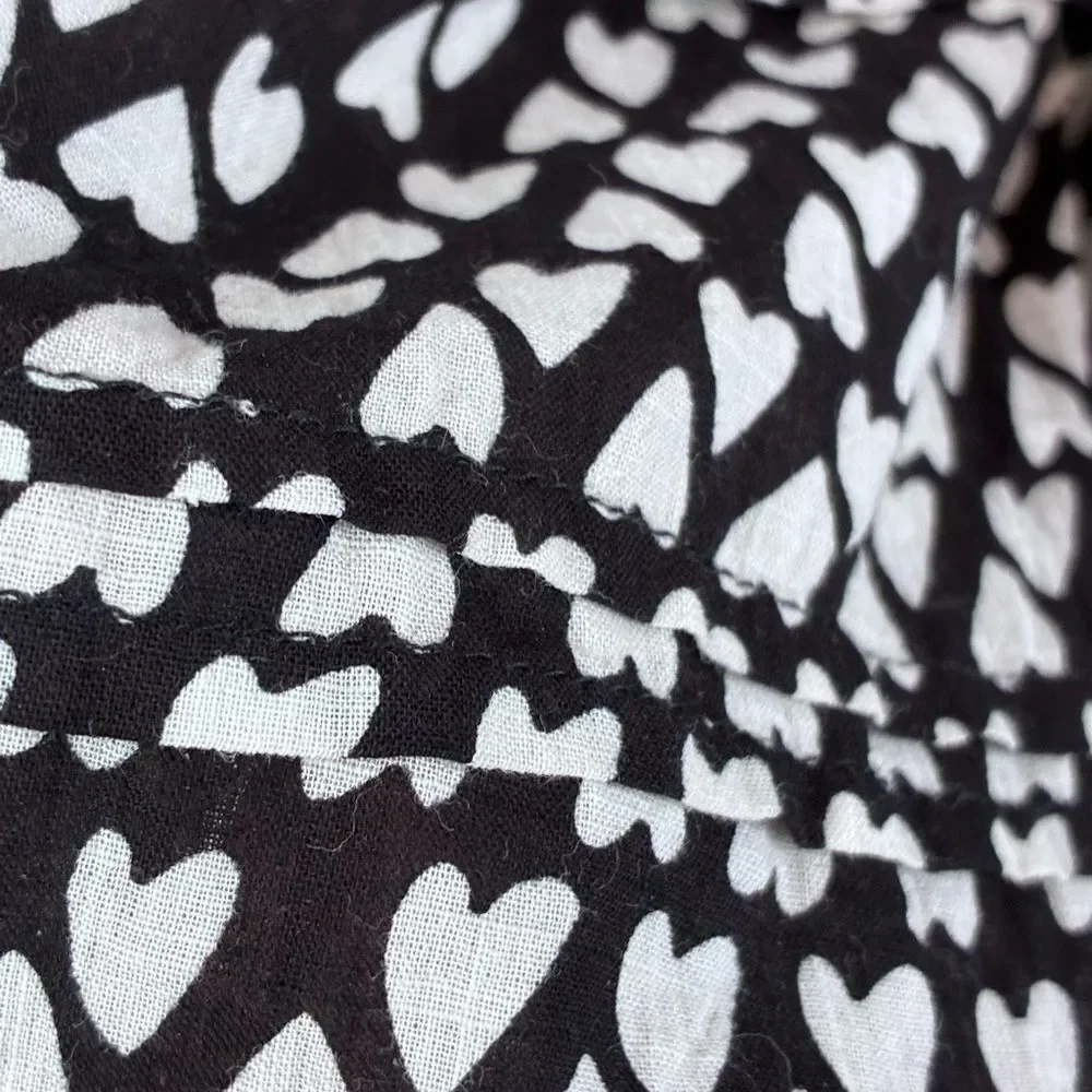 Ivy jane Black & White Heart Print Smocked Peasant Top prairie Cottagecore